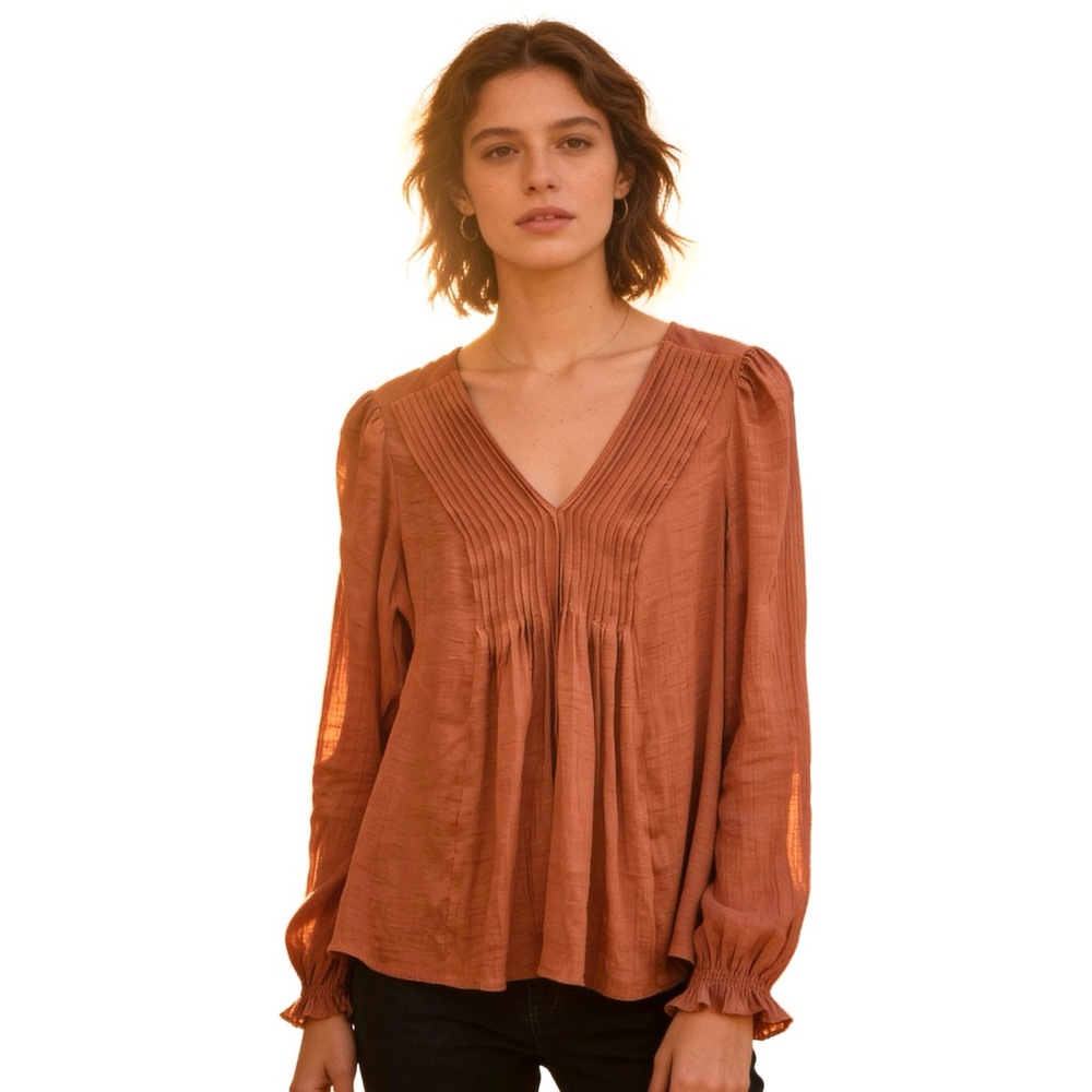 NWT Nanette Lepore Gingerbread Burnt Orange V-Neck Peasant Blouse